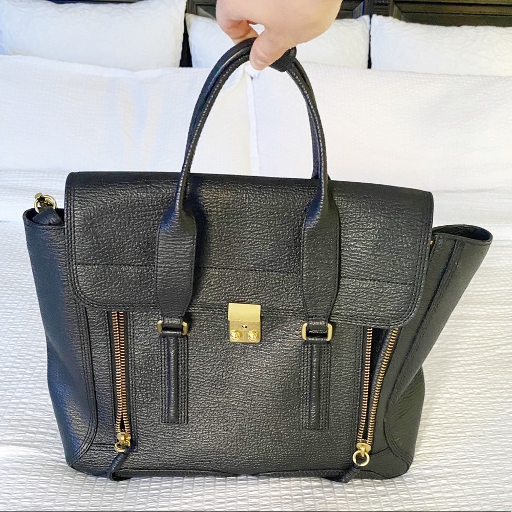 3.1 Phillip Lim Black Textured Leather Tote with Gold Hardware